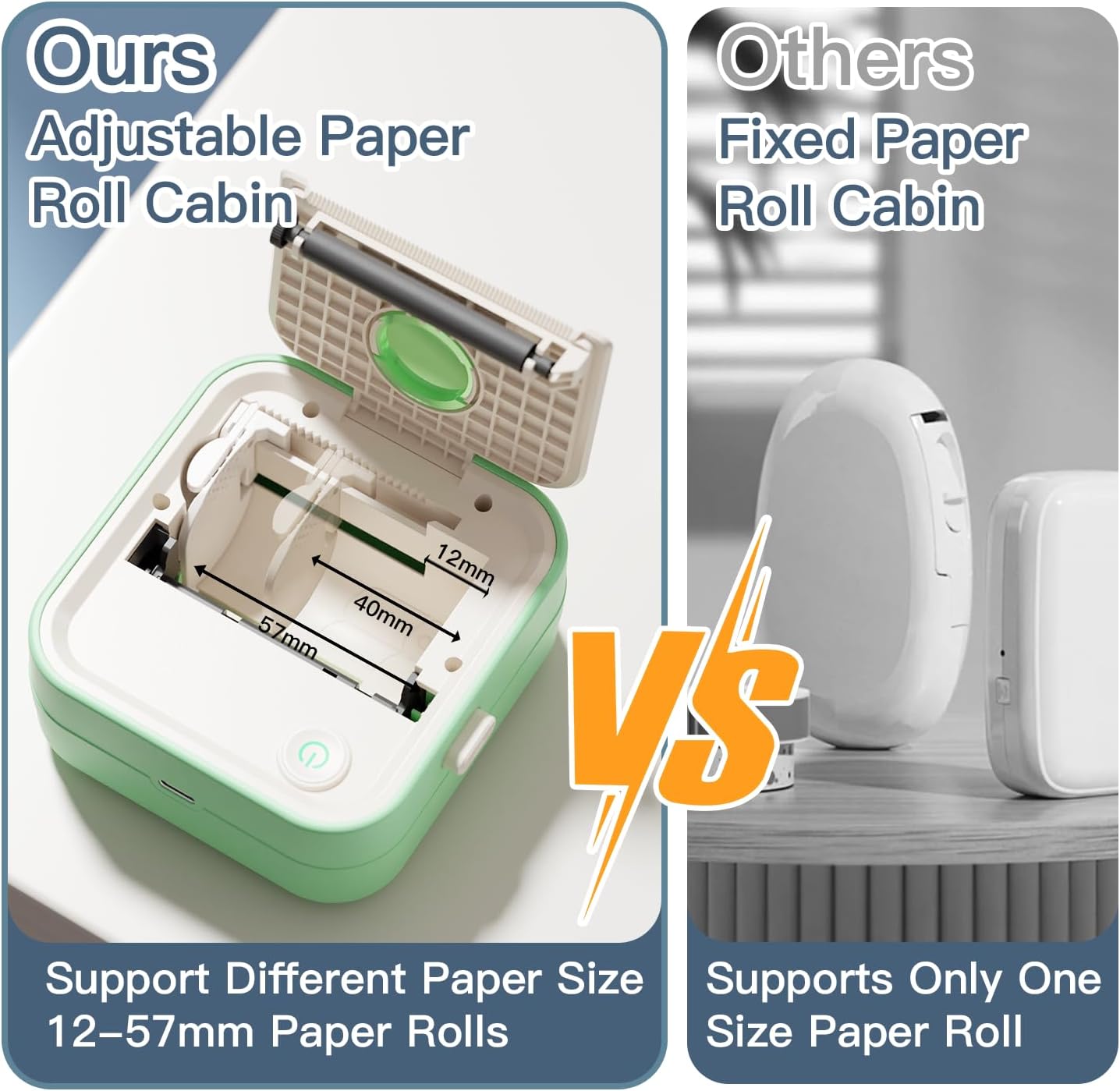 Label Maker Machine, HD Mini Sticker Printer with 7 Rolls Paper, Portable Thermal Print Pod Supports 12-57mm Papers, Bluetooth Pocket Printer for Home, Kitchen, School (Green)