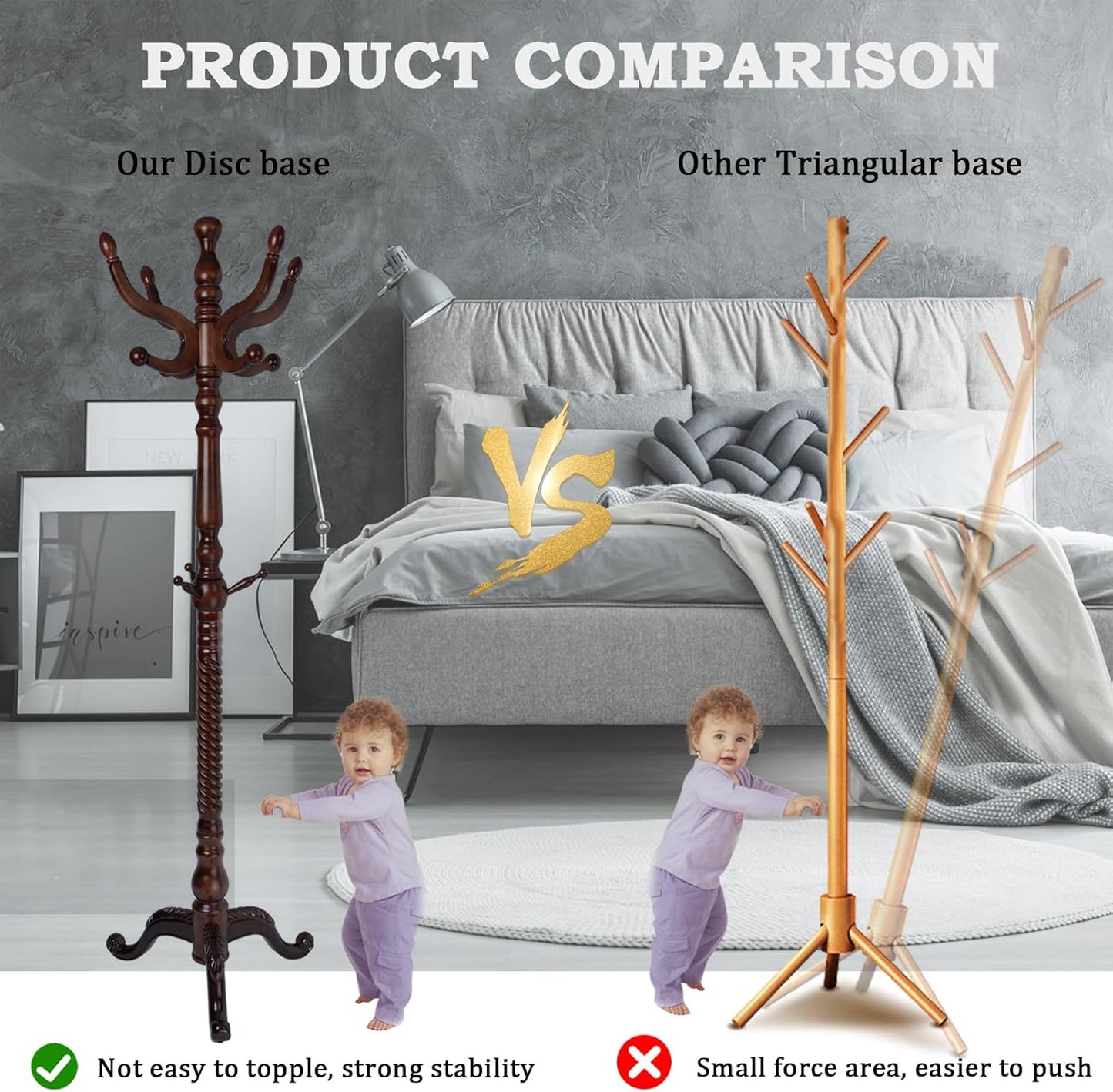 Coat Racks FreeStanding with 11 Hooks, Natural Wood Coat Rack with Tri-Legged Base, Adjustable Height Coat Racks, Easy Assembly for Hallway, Bedroom and Office (Walnut-Tri-Legged Base)