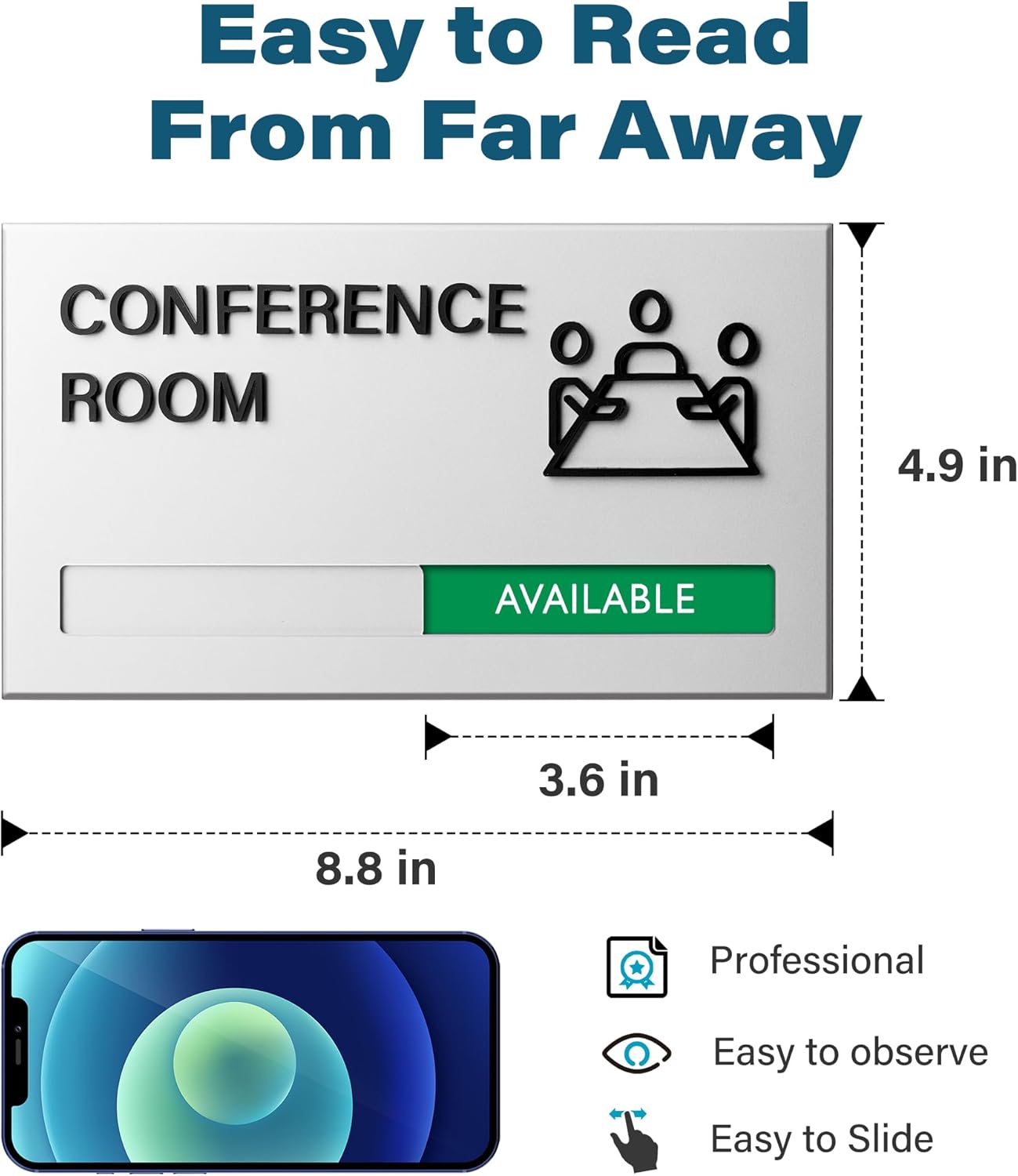 Conference Room Door Signs for Office, Meeting In Progress Door Sign, In Use Available Slider Indicator Tells Whether Room Vacant Or Occupied
