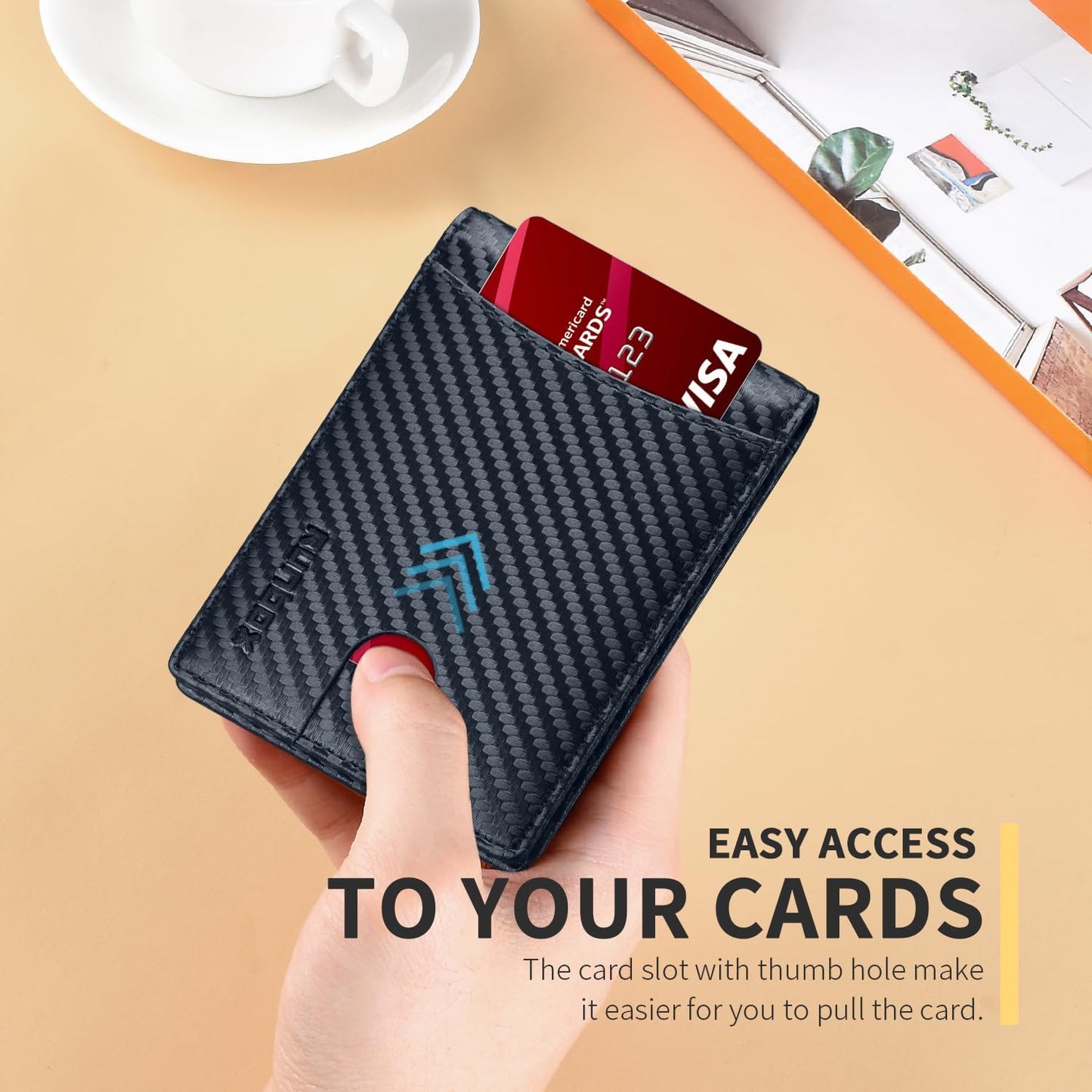 Slim Money Clip Wallets for Men RFID Blocking 11 Card Holder Minimalist Small Thin Carbon Leather Bifold Mens Front Pocket Wallet Gift Box