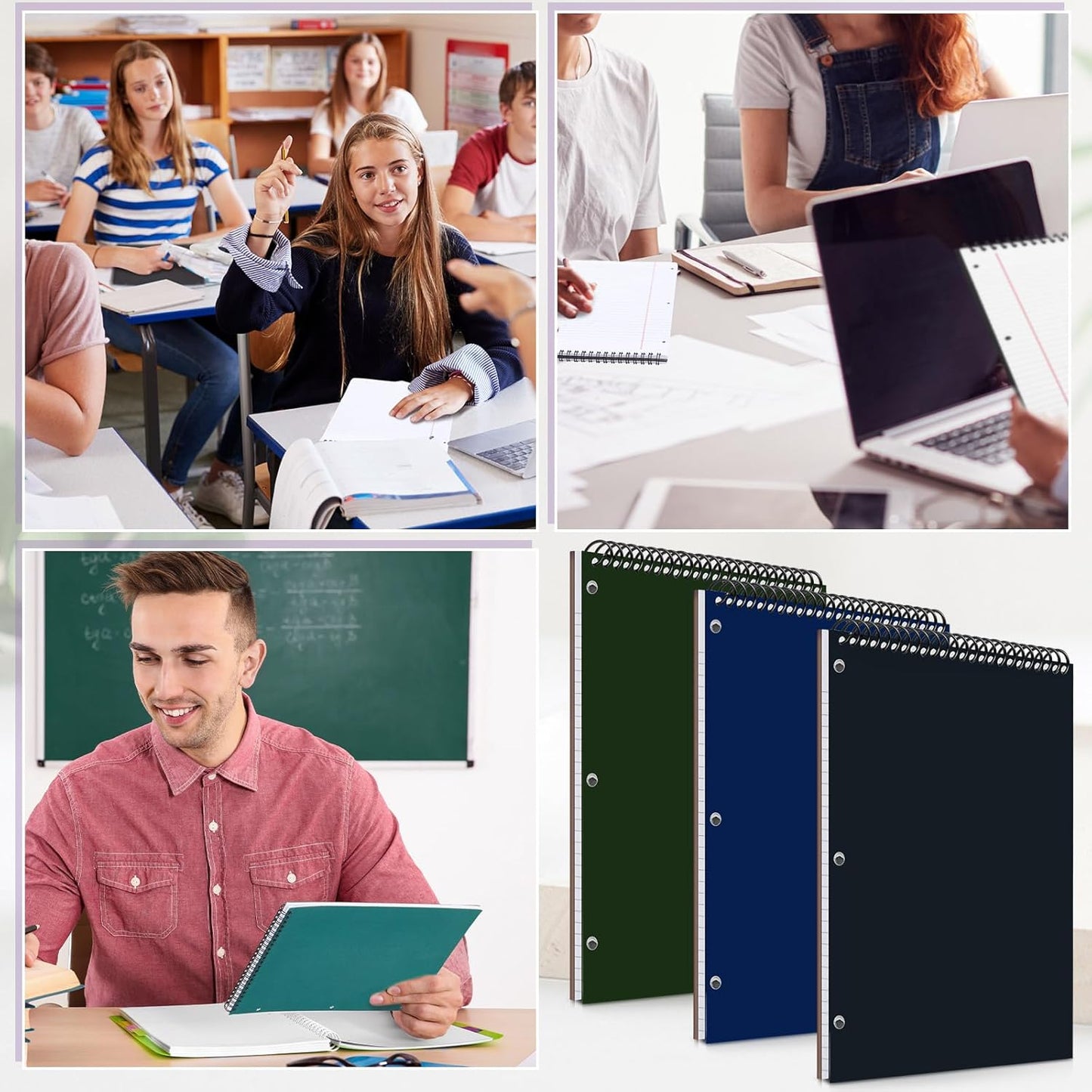 3 Packs 8.5" x 11" Top Spiral Notebook with 3 Hole Punched Legal Pads College Ruled Notepad 50 Sheets Hard Cardboard Paper Wirebound Notepad for Office School Business (Dark Colors)