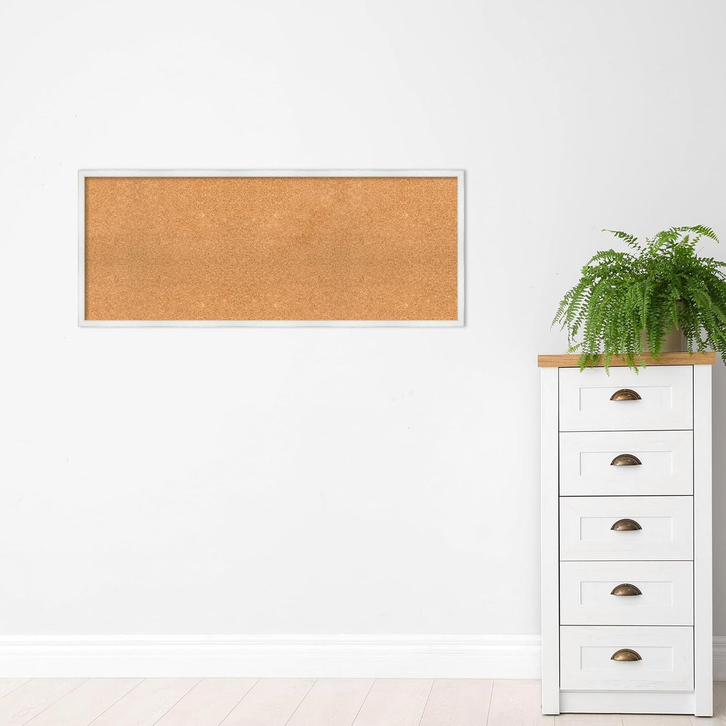Amanti Art Natural Cork Board for Wall, 19x47 Vision Board with White Frame, Oversize Corkboard Office Decor for Home Organization, Country Rustic Corkboard Pinboard to Display Items for Home