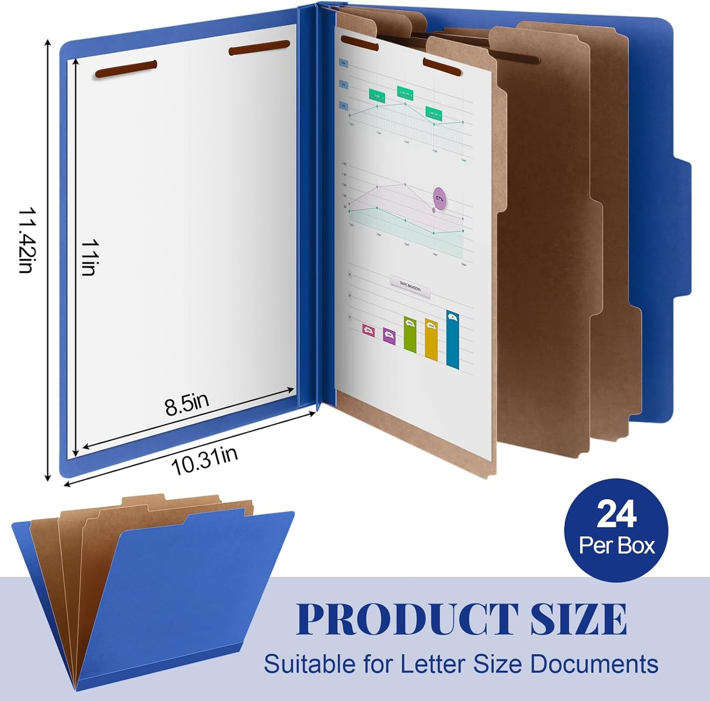 24 Pcs Classification Folders Letter Size, 3 Divider Pressboard File Folder with Fasteners, Expanding File Organizer Bulk for Teachers, Clergy, Office, Church, Christmas Donations (Dark Blue)