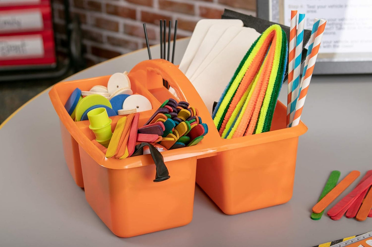 Teacher Created Resources Assorted Primary Colors Portable Plastic Storage Caddy 6-Pack for Classrooms, Kids Room, and Office Organization, (Blue, Green, Orange, Purple, Red and Yellow) 3 Compartment