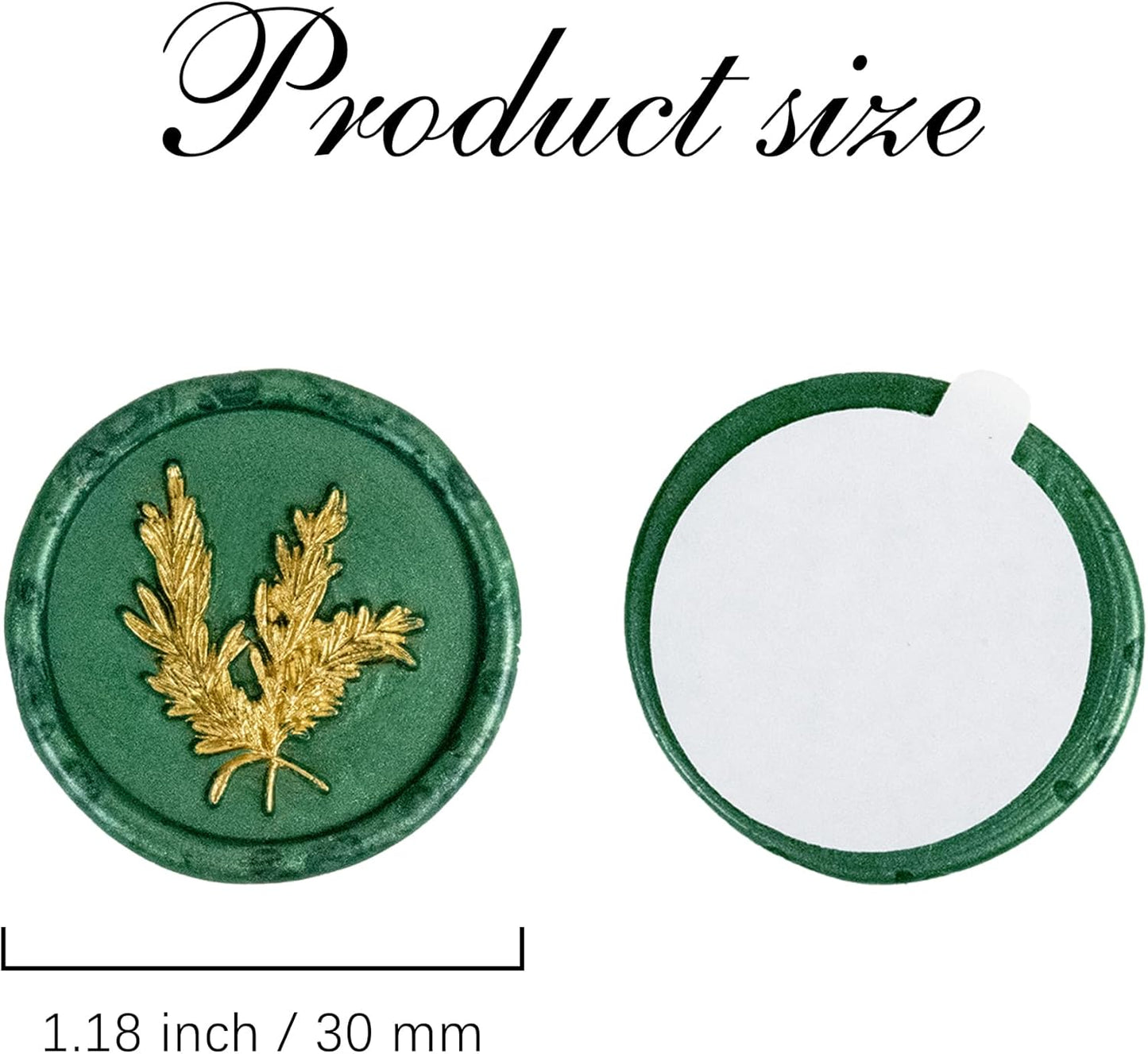 100Pcs Gold & Green Wax Seal Stickers - Handmade Envelope Seals, Self Adhesive Wax Stickers for Wedding Party Invitations, Envelope, Gift Wrap, Christmas (Gold Rosemary Style, Green)