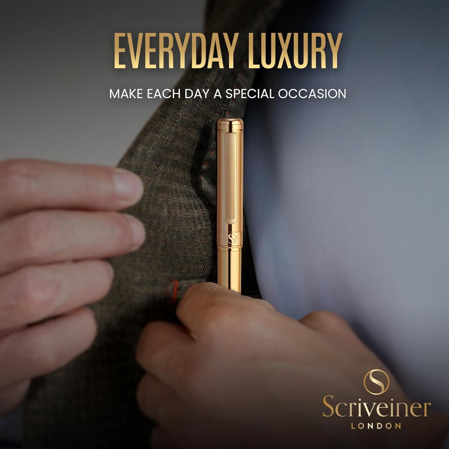 Scriveiner Gold Ballpoint Pen - Stunning Luxury Pen, Real Gold Plating, Schmidt Black Refill, Best Ball Pen Gift Set for Men & Women, Professional Executive Office, Nice Fancy Designer Pens