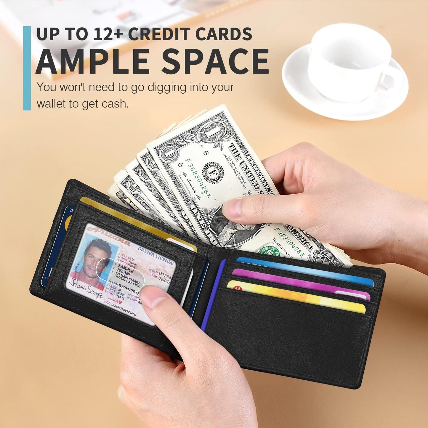 RUNBOX Novelty Wallet for Men Slim 11 Credit Card Holder Slots Leather RFID Blocking Small Thin Men's Wallet Bifold Minimalist Front Pocket Large Capacity Gift Box