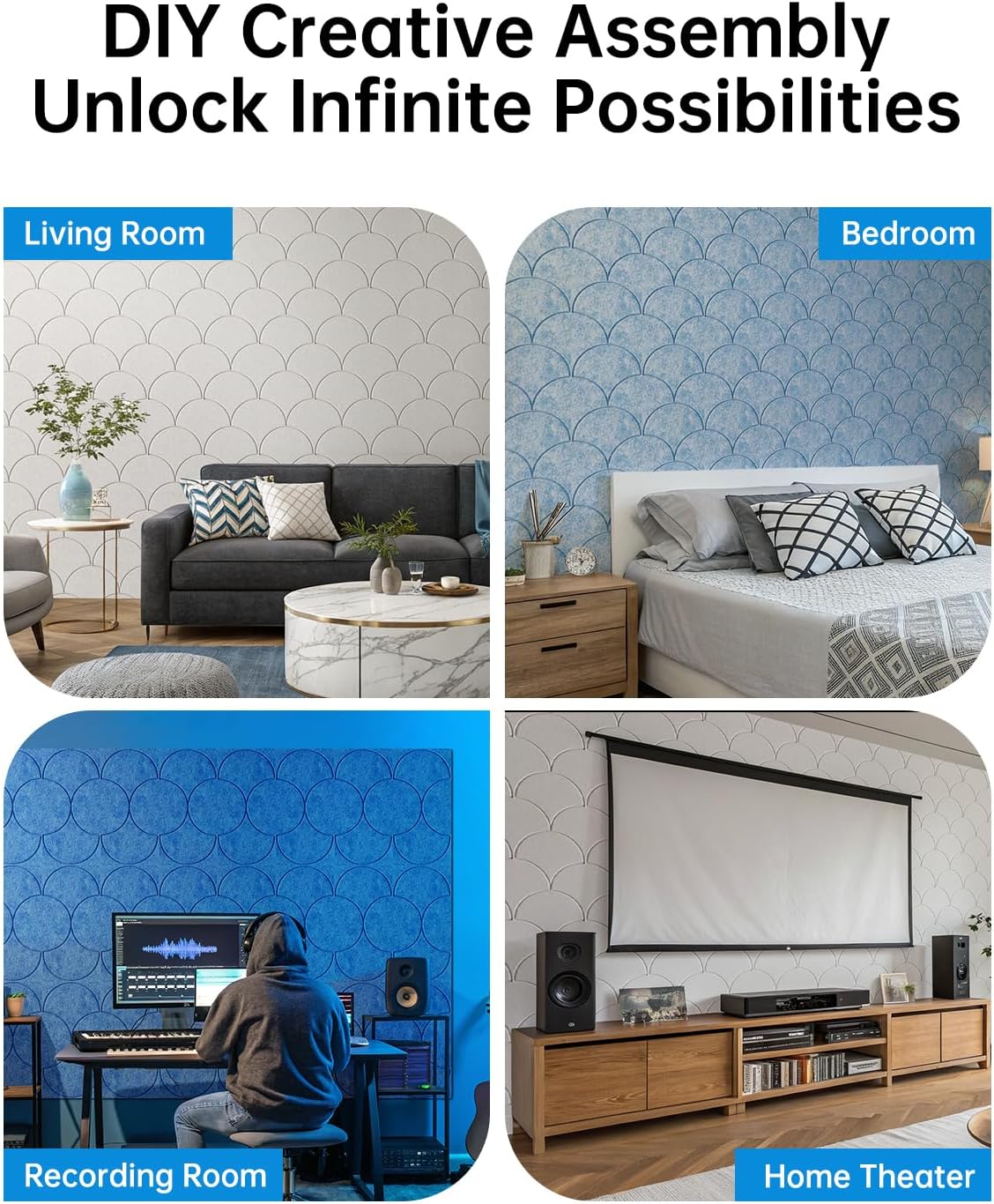 Soundsbay 12-Pack Acoustic Panels Self-Adhesive, 10.6lb/ft³ Large Shell Soundproof Wall Panels, 12" X 12" Acoustic Wall Panels for Door, Ceiling, Home Office, Beige