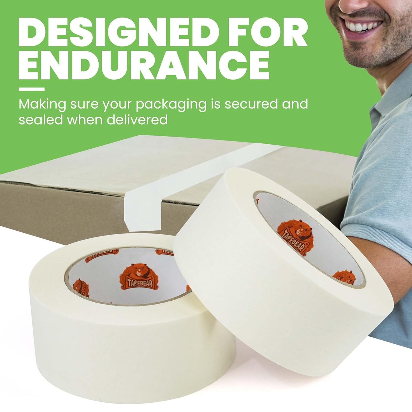 Eco-Friendly Kraft Paper Tape 2Inch x 55Yard, White Paper Packing Tape, Biodegradable Recyclable Packaging Tape Self Adhesive Box Tape for Shipping, Sealing, Moving, 4Rolls