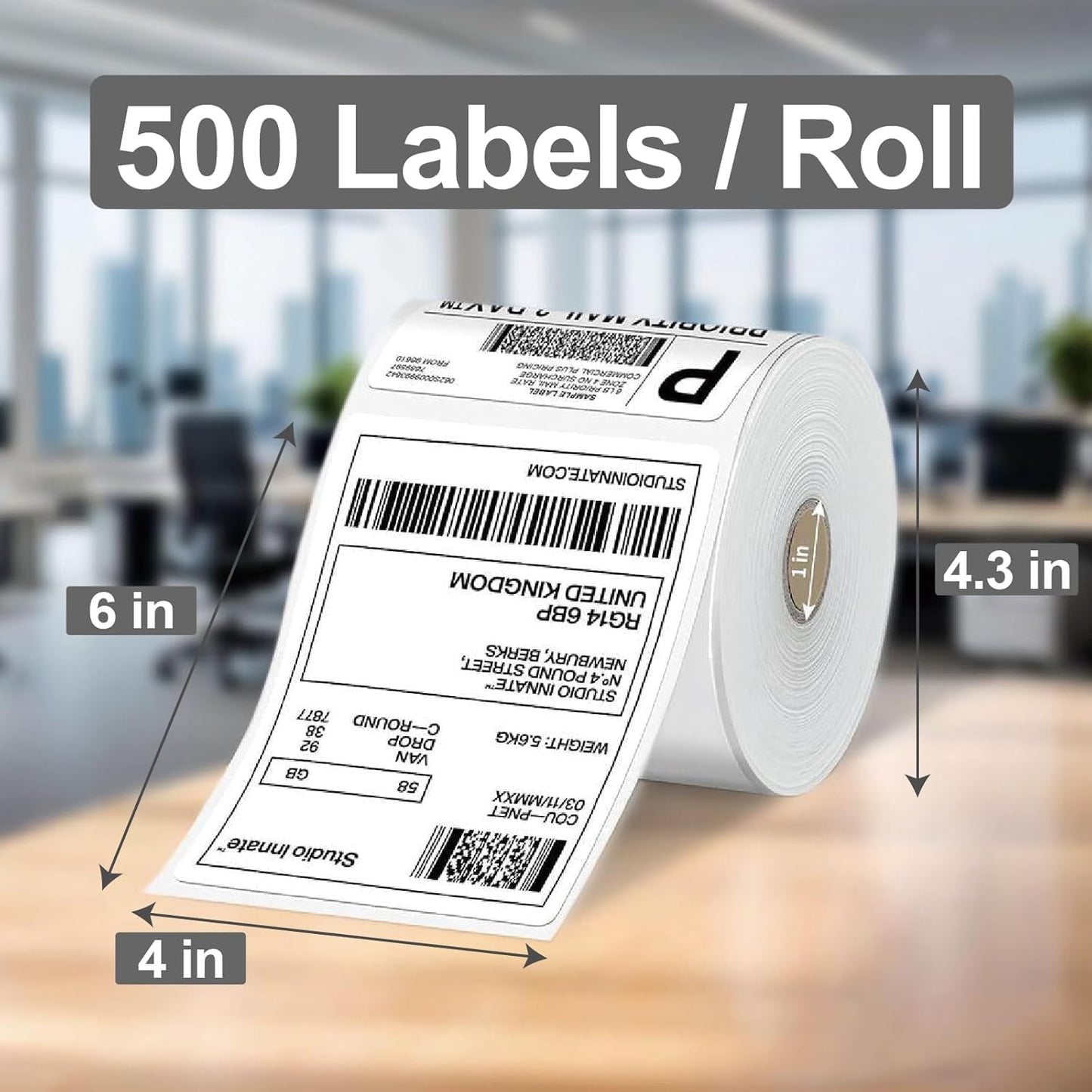 4x6 Thermal Labels Roll, 1 Roll of 500 Labels HUOJI Direct Thermal Shipping Labels Compatible with Rollo, Zebra, MUNBYN Printers, Commercial Grade