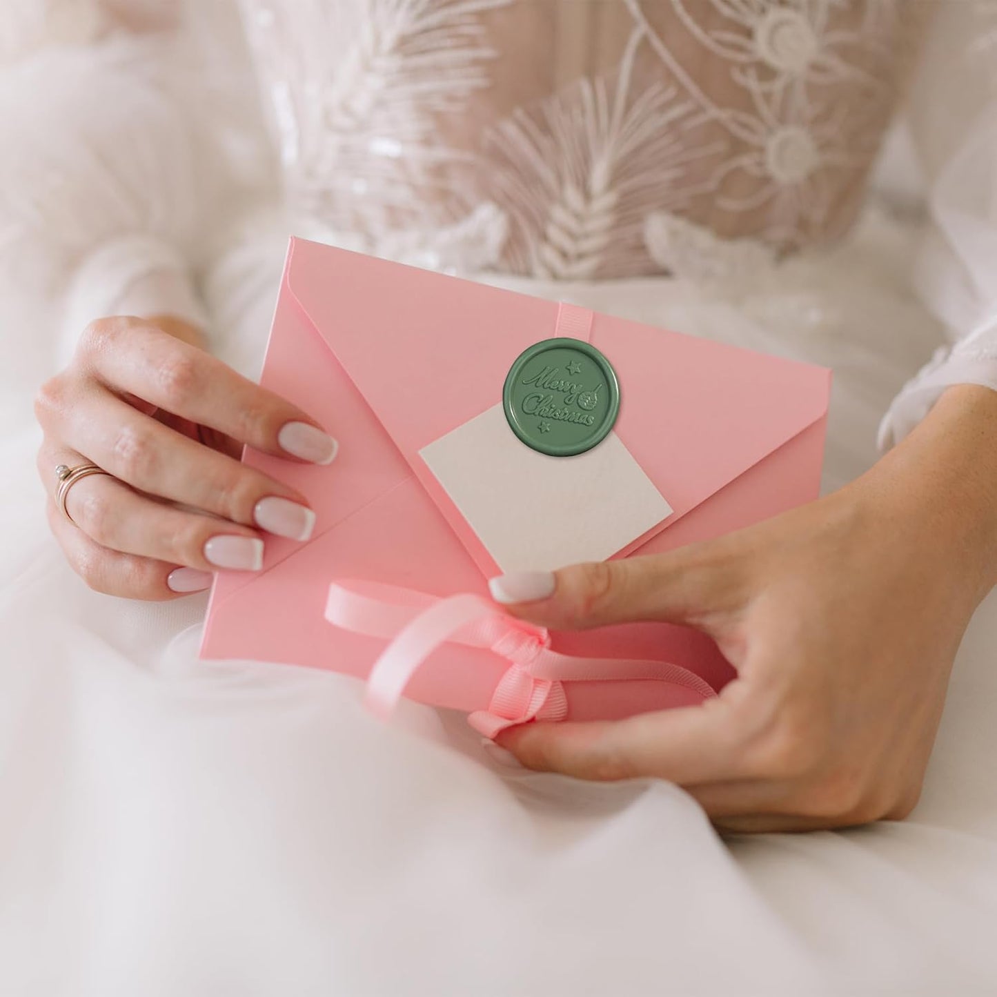 25 Pcs Handmade Wax Seal Stickers, Wedding Invitation Envelope Seal Stickers, Perfect for Invitation, Christmas, Gift Wrapping(Merry Christmas Style, Olive Green Wax)