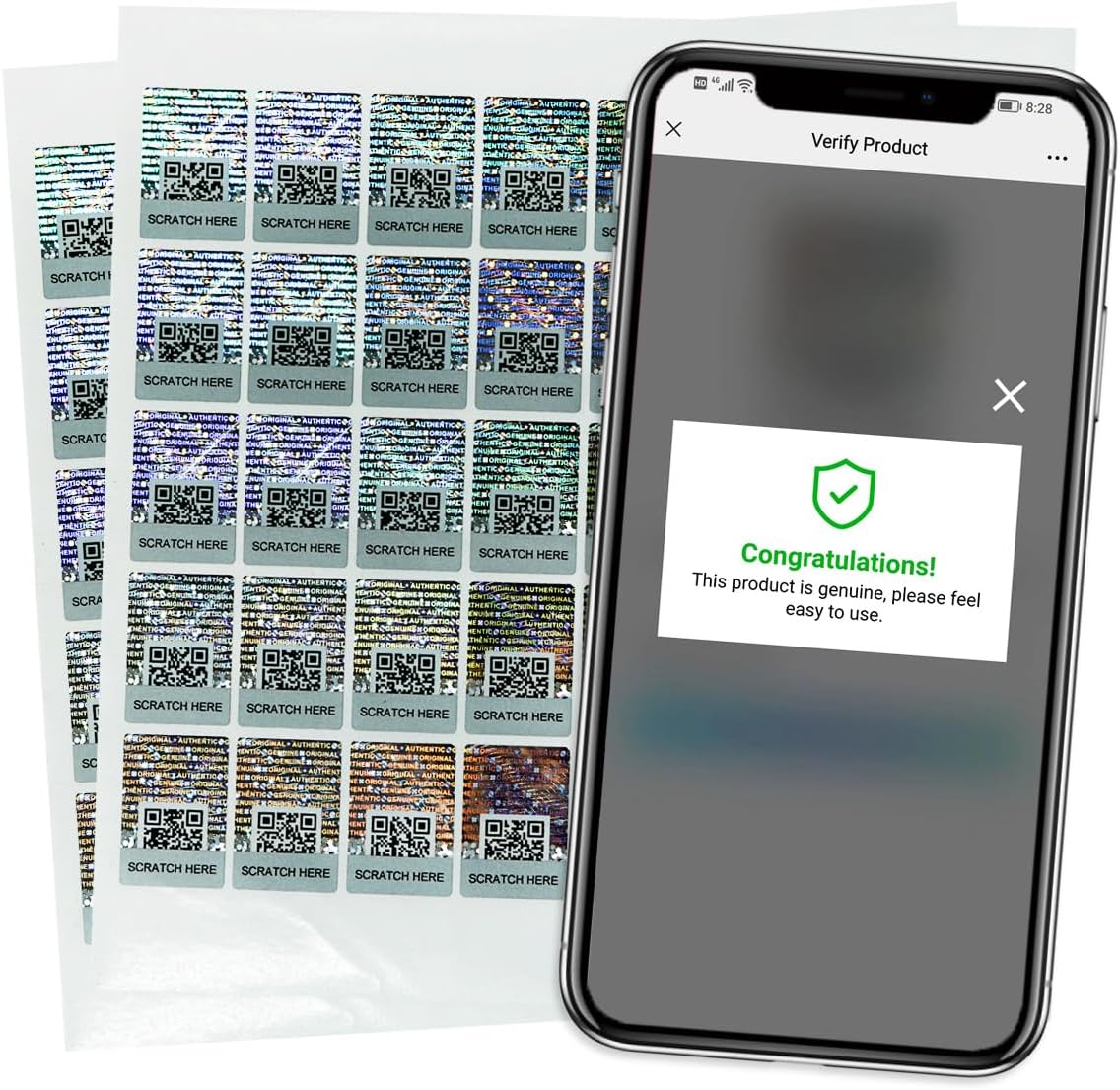 Anti-Counterfeit Packaging Authentic Hologram Labels Silver QR Code Stickers Security Seals Genuine Tags Unique Random Serial Number 1X0.7 inch Holographic Stickers(200pcs)