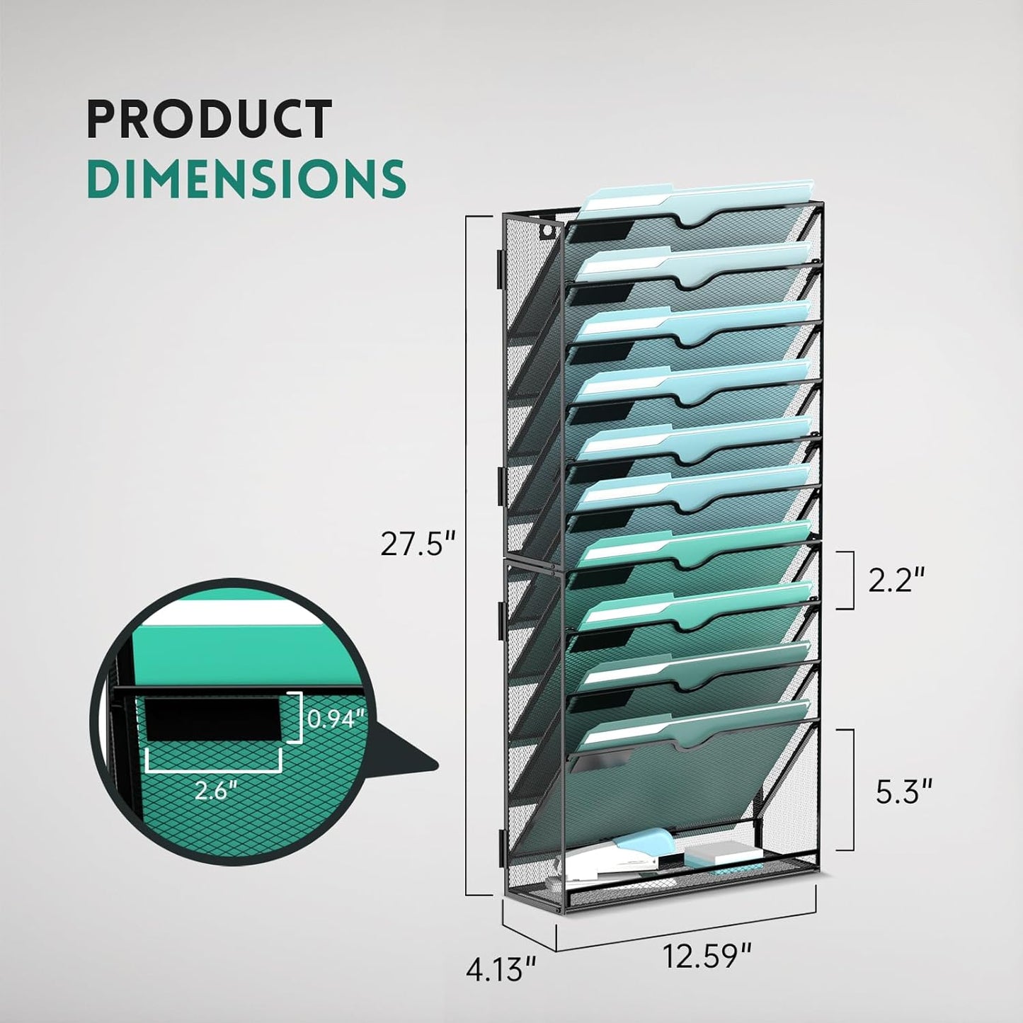 SUPEASY 11-Tier Wall File Organizer, Hanging Wall Files for Papers, Folders, Magazines, Wall Organizer for Clipboard, Assembly Needed, Black, 2 Pack