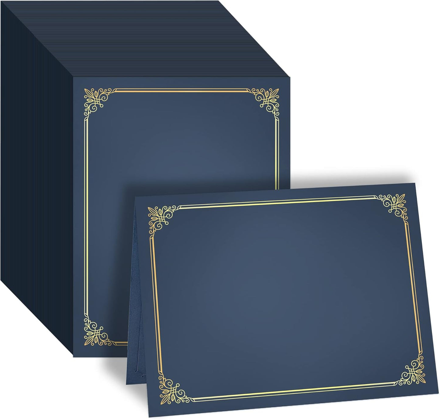 GNL Certificate Holders - 100 Packs Blue Diploma Holders, Certificate Covers with Gold Foil Border, for Letter Size 8.5 x 11 Award Certificate Paper and Documents