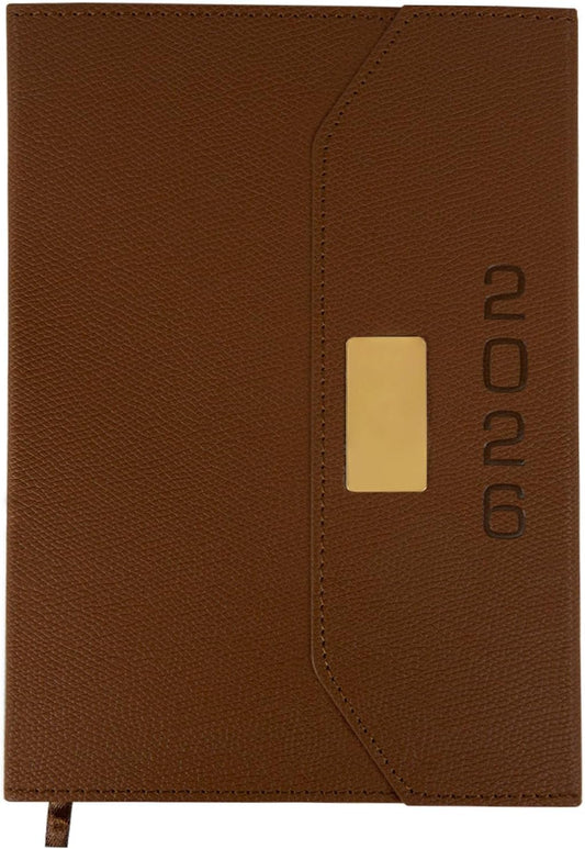 2026 Daily Monthly Planner - Calendar, January - December 2026, 100GSM Thick Paper, Leather Cover, Planner with Hourly Schedule,6.1" x 8.2", Daily Inside Page - Monthly Inside Page, Pen Holder, Bookmarks (Brown)