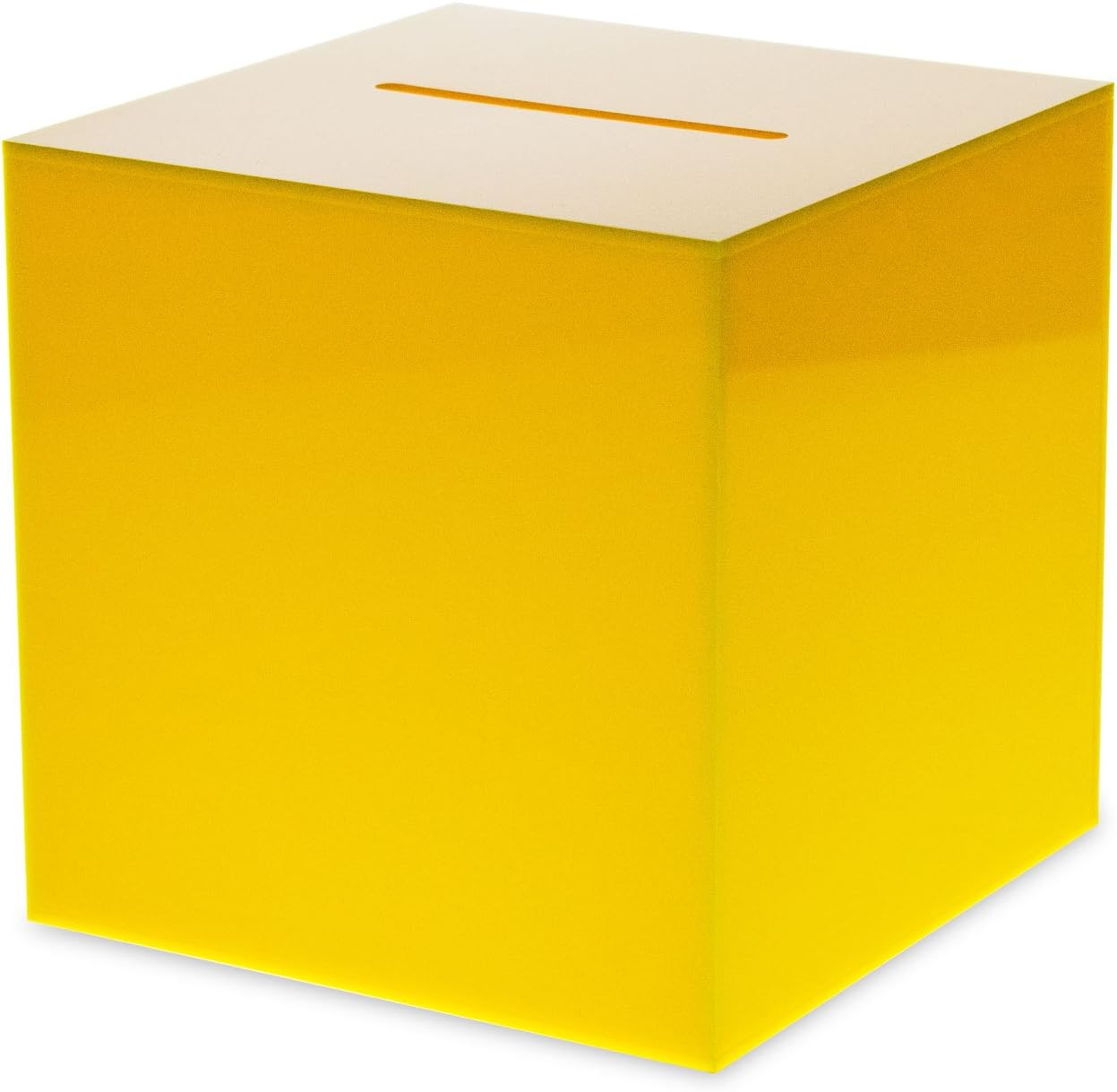 Source One Premium Acrylic Cube Donation Box with Deluxe Rear Open Door and Cam Lock Suggestion Box (8 Inch, Yellow)