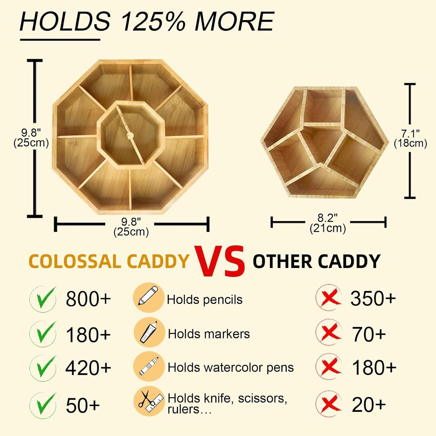 walowalo Bamboo Rotating Art Supply Organizer Holds 800+ Pencils Spinning Crayon Marker Pen Holder for Desk Brush Storage for Office School Classroom Organization Stationary (Larger Version)