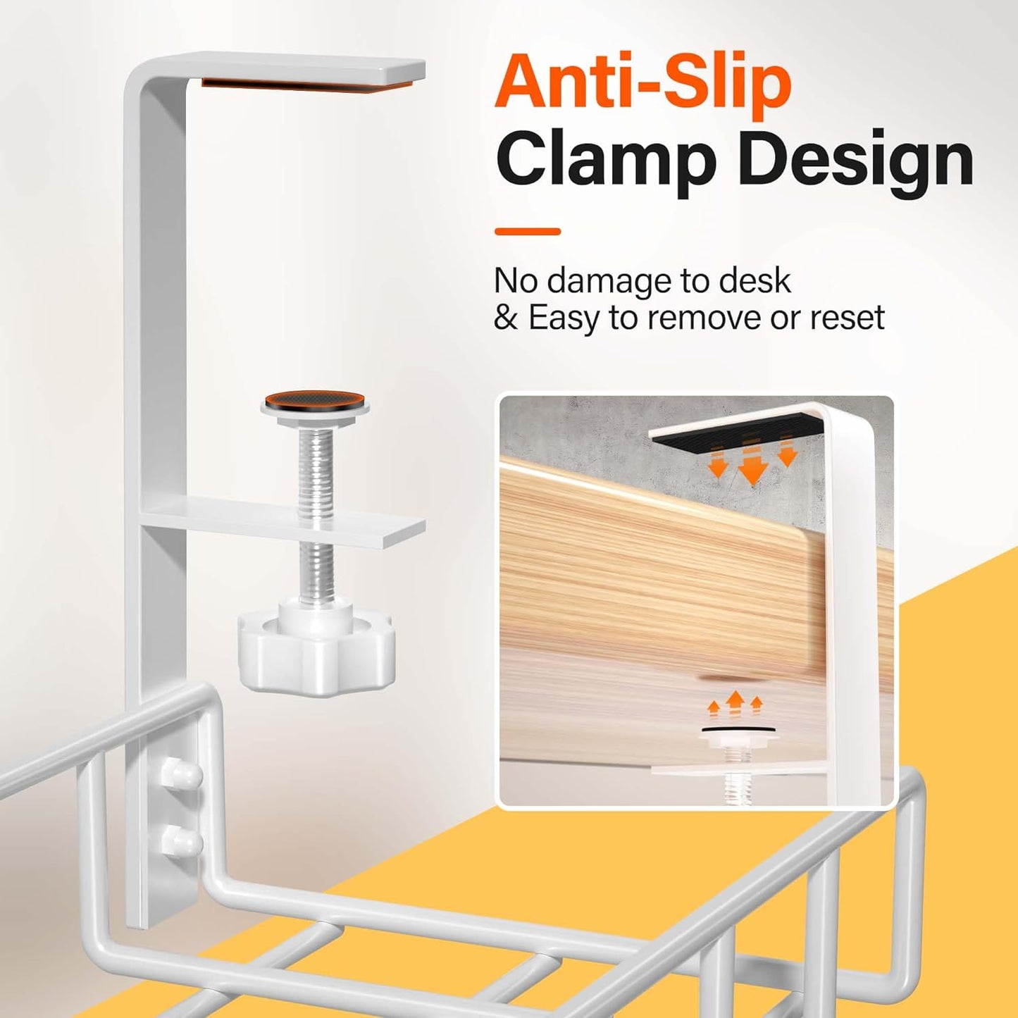 2 Pack Cable Management Under Desk Tray, Xpatee 31.4" No Drill Wire Organizers with Upgraded Clamp, Metal Cord Organization, PC Cable Management Rack, White