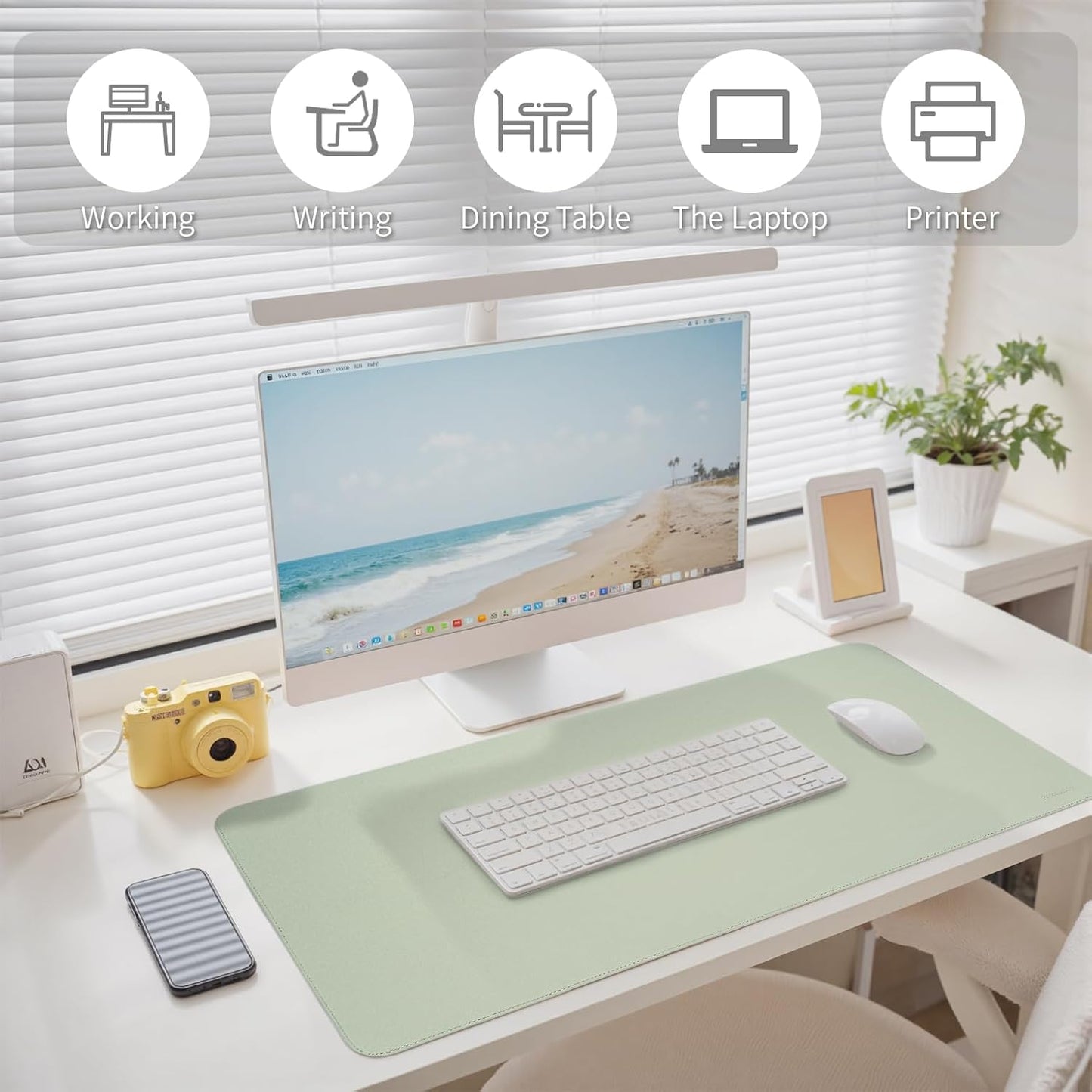 Oversized Non-Slip Desk Pad Protector – Grips Desk Firmly, Anti-Slip Like You've Never Seen! Vegan Leather Waterproof Laptop Mat for Keyboard & Mouse – Large Office Pad– Matcha Green