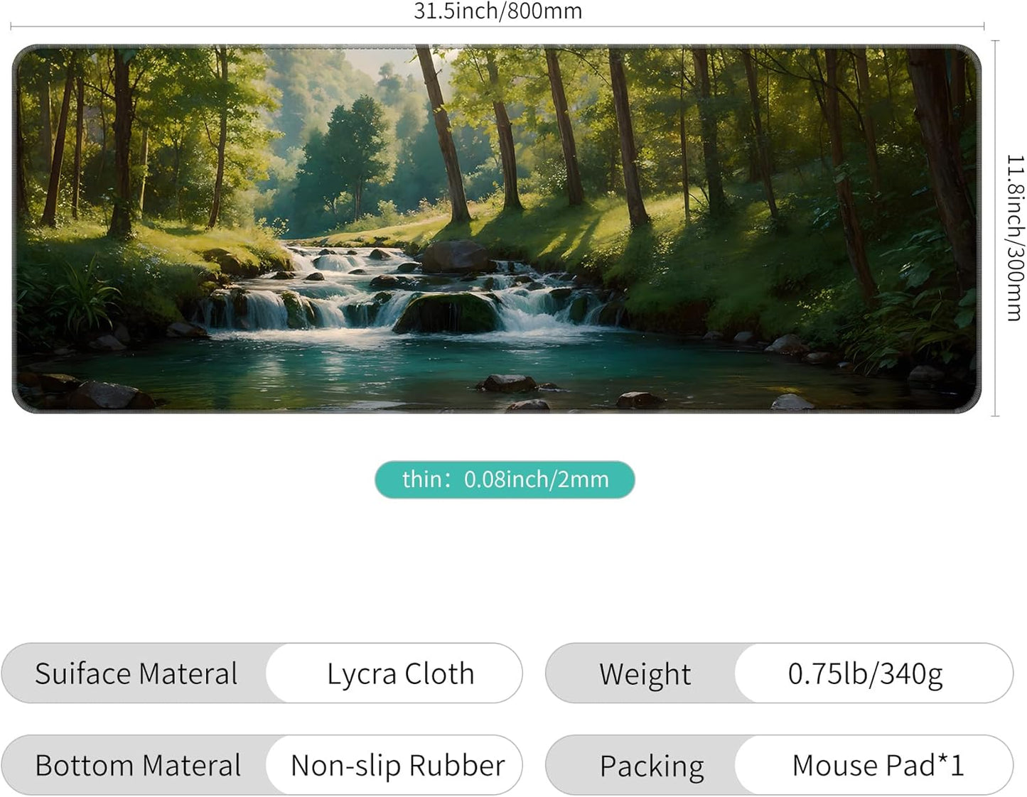 Dynippy Thin Extended Gaming Mouse Pad （31.5 * 11.8 * 0.08 inch） with Stitched Edges Large, Long XXL Keyboard and Mouse pad Desk Mat for Gaming Office & Home - Forest