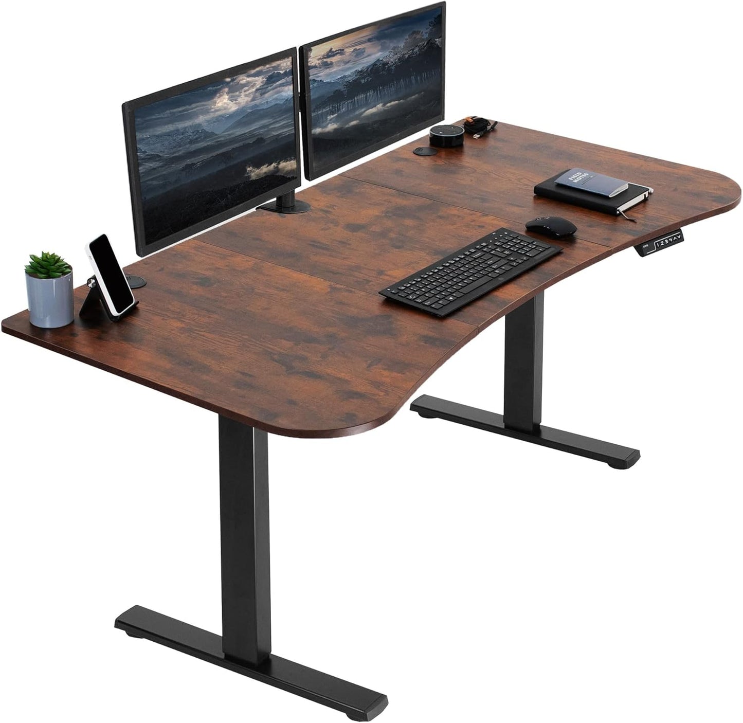 VIVO Electric 63 x 32 in Rustic Standing Desk, Memory Height Adjustment, 1B Series, Vintage Brown Top Black Frame, DESK-KIT-1B1N