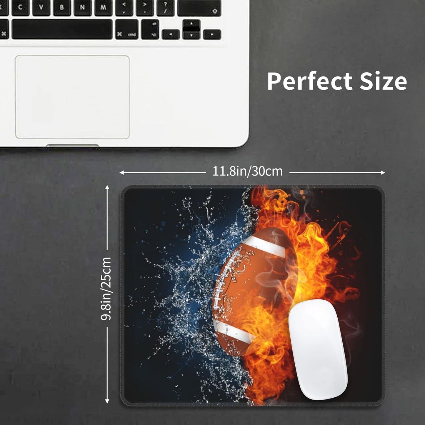 Football Mouse Pad Boys Men Teens Gamer Cool Desk Mat with Water Fire Printed, Sports Mousepad for Gaming/Home/Office, Non-Slip Rubber Mouse Mat with Stitched Edges for Desktop, 12 x 10 inch