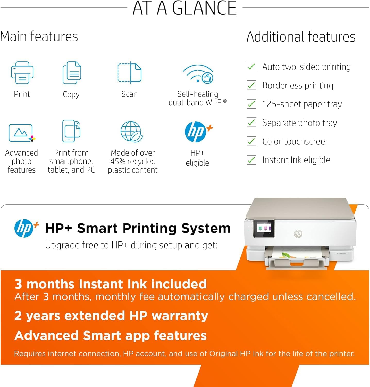 HP ENVY Inspire 7255e Wireless Color Thermal Inkjet Printer, Print, scan, copy, Easy setup,Mobile printing, Best-for-home, 3 month Instant Ink trial included