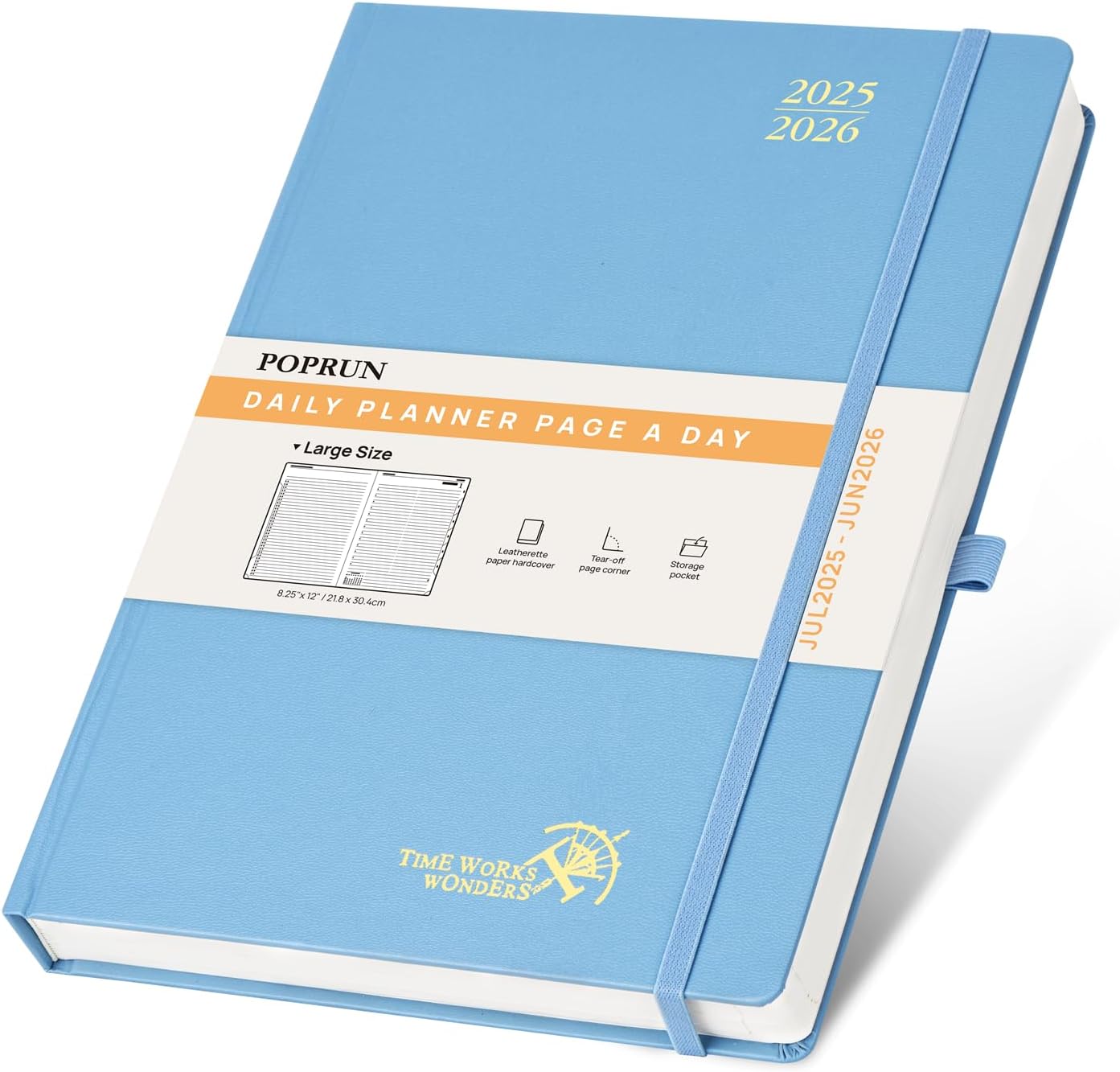 POPRUN 2025-2026 Daily Planner One Page Per Day (Large - 8.25'' x 12'') - Academic Calendar (July 2025 - June 2026), 2025 Day Appointment Book with Monthly Tabs, Hardcover - Haze Blue