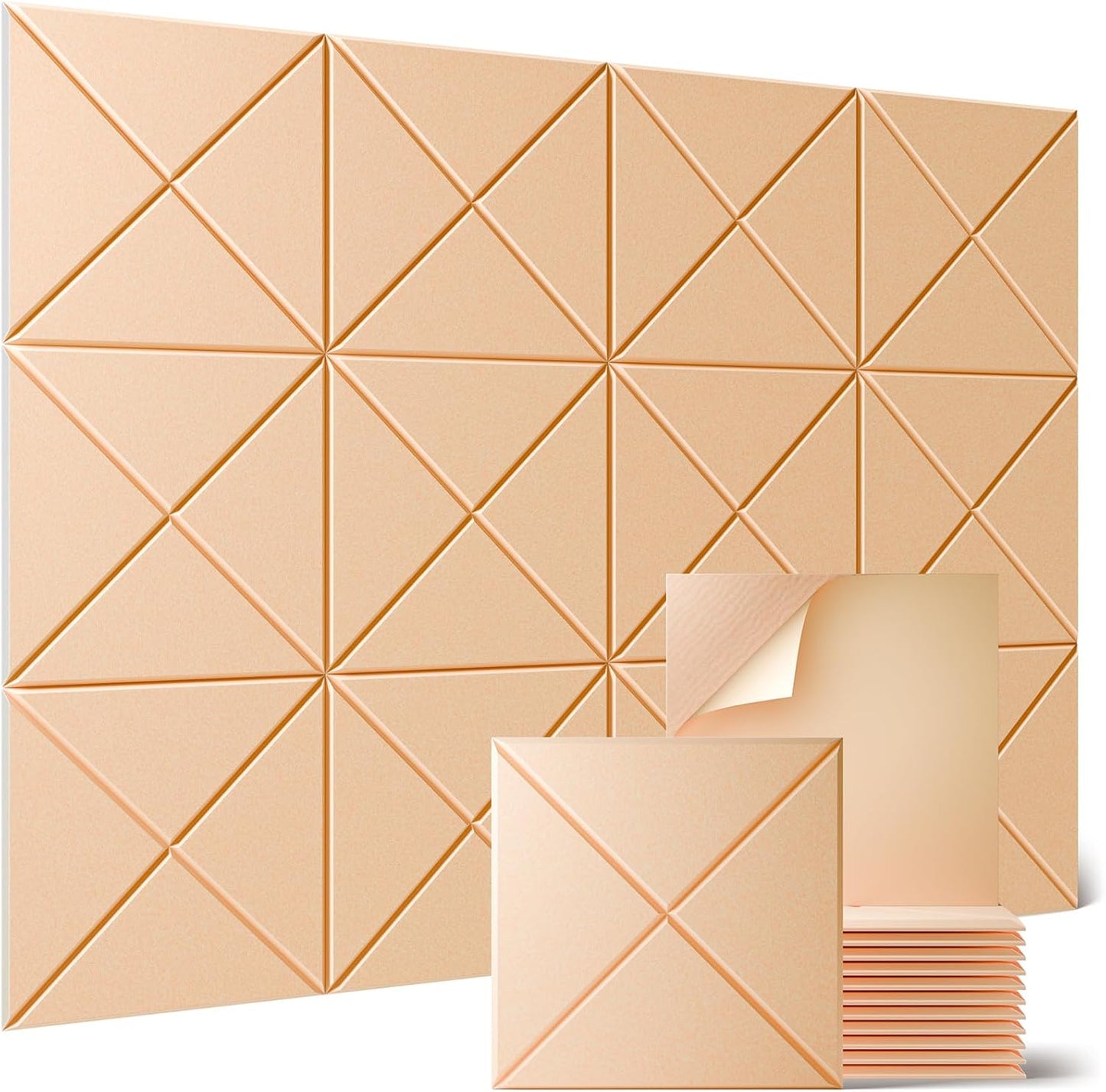 Sonicism 12 Pack X-Lined Acoustic Panels with Self-Adhesive, 12"X 12"X 0.4" Sound Proof Foam Panels, Decorative Soundproof Wall Panels, Sound Absorbing Tile for Home & Offices, Pale Apricot