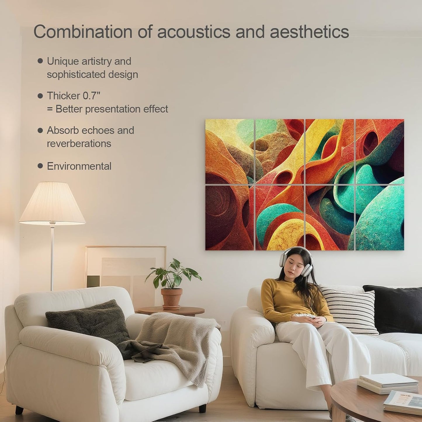 UMIACOUSTICS 8 Pcs 0.7Inch Thick Art Acoustic Panels, Total 47.2” x 31.5” Decorative Sound Absorbing Art Panels, Acoustical Wall Panels for Home, Office, Hotel, Sage-brocade