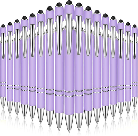 Zonon 38 Pieces Rubberized Ballpoint Pen with Stylus Tip Stylish Metal Pen Capacitive Styli with Soft Rubberized Grip, Black Ink for Most Devices(Purple)