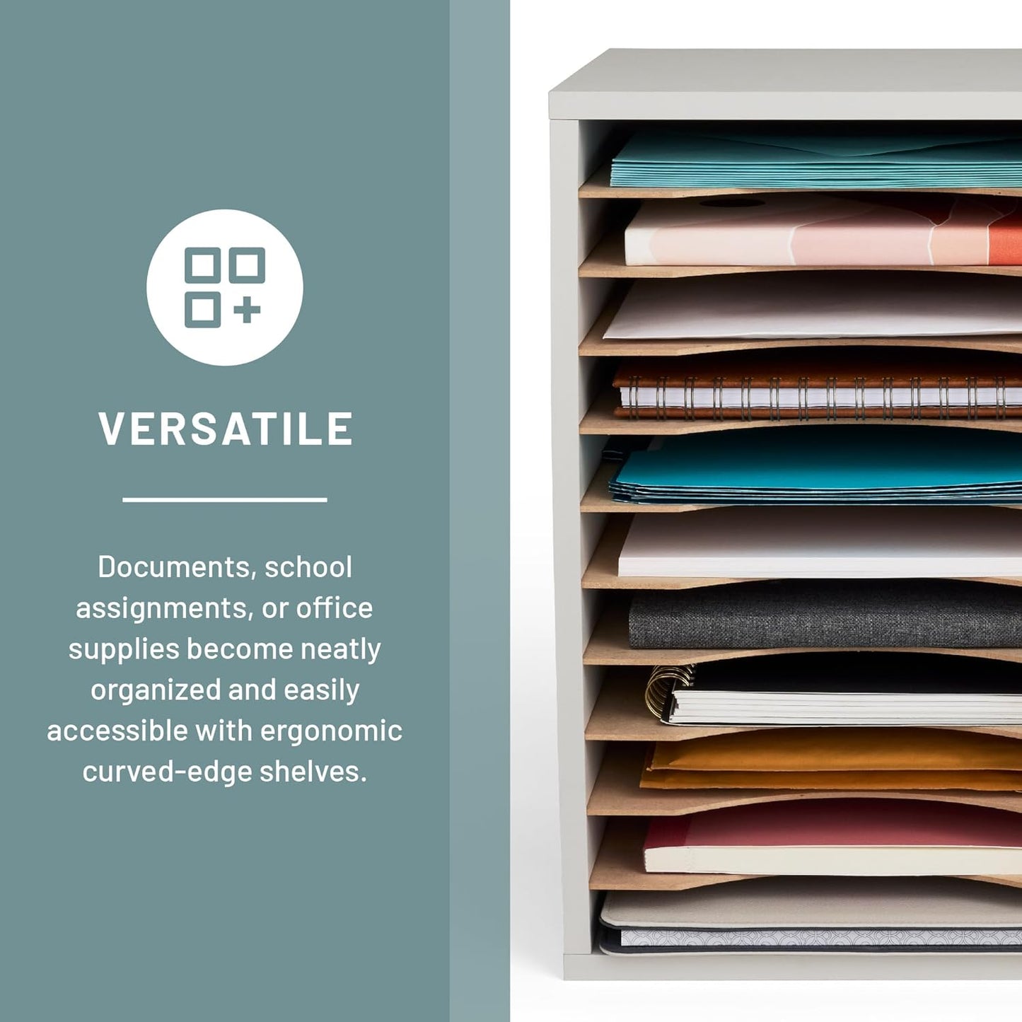 Safco Vertical Literature Organizer, 11 Compartments, Office and Classroom Mailbox with Adjustable Shelves, Wood Paper and Mail Sorter, Modern Gray