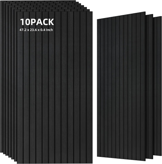 TO-TH Wood-Look Acoustic Wall Panels, 10 Pack 47.2” x 23.6” Acoustic Panels, Decorative Sound Absorbers Sound Dampening Panels for Home, Office, Basement, Smoky