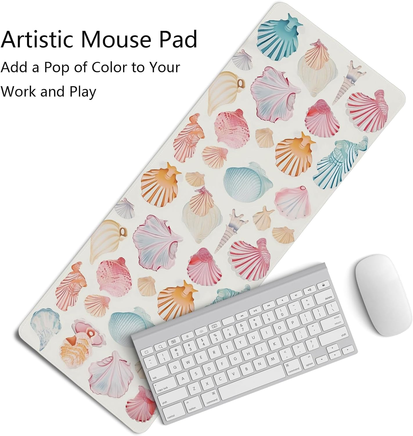 Ocean Themed Mouse Pad,Colorful Seashells Mouse Pad,XL Large Ocean Beachy Seashell Desk Mat,Girly Summer Coastal Gaming Pads,Girly Laptop Desk Mat,Summer Beachy Desktop Decor Art,31.5x11.8