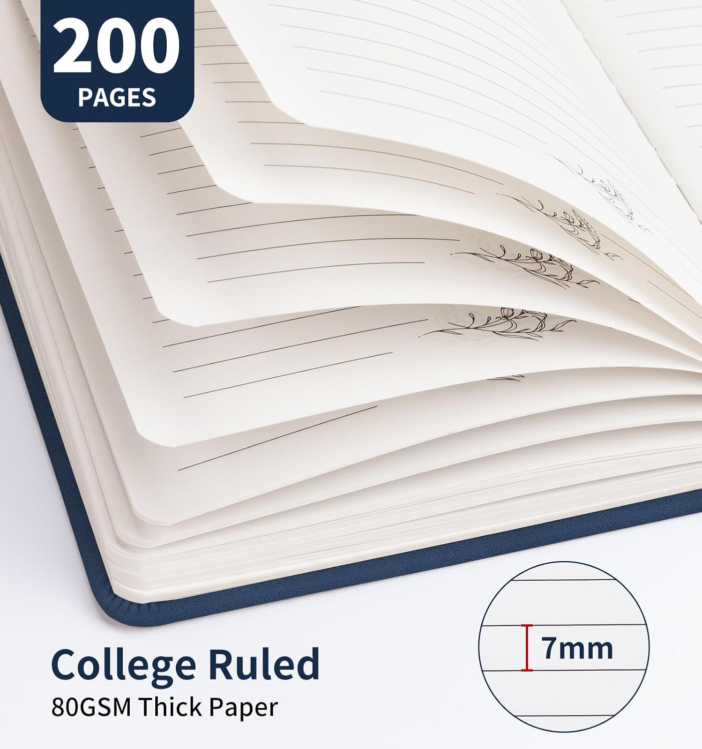 Lined Journal Notebook For Women Men, 200 Pages A5 Hardcover Leather Journals For Writing College Ruled Notebook For Work School Note Taking Business Diary Notepad 5.7'' X 8.3''- Deep Blue