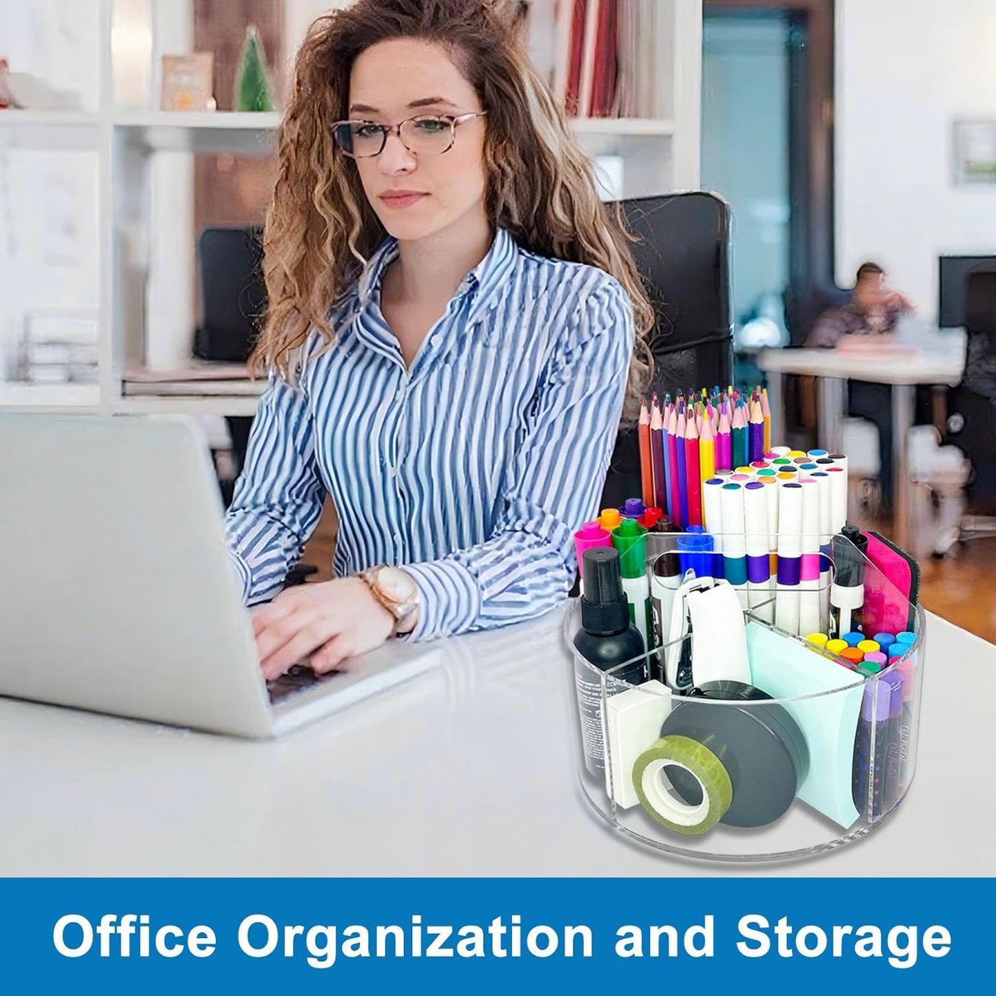 Acrylic Rotating Pen Holder for Desk, 360 Degree Clear Pencil Holder Crayon Organizers for Kids, 6 Compartments Marker Organizer for Office, Art Supply Storage Organizer for School Home