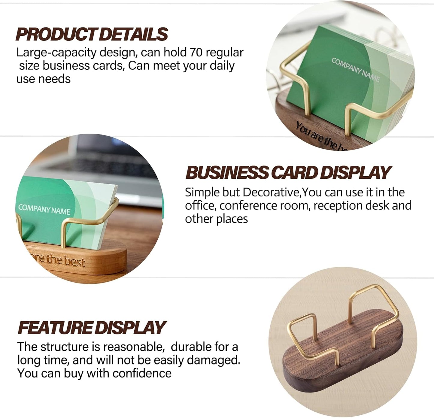 Custom Business Card Holder Desk-Personalized Engraved Wooden Business Card Case Holder, Customized Name Logo Business Card Display Gifts for Men Women (Style2-Black)