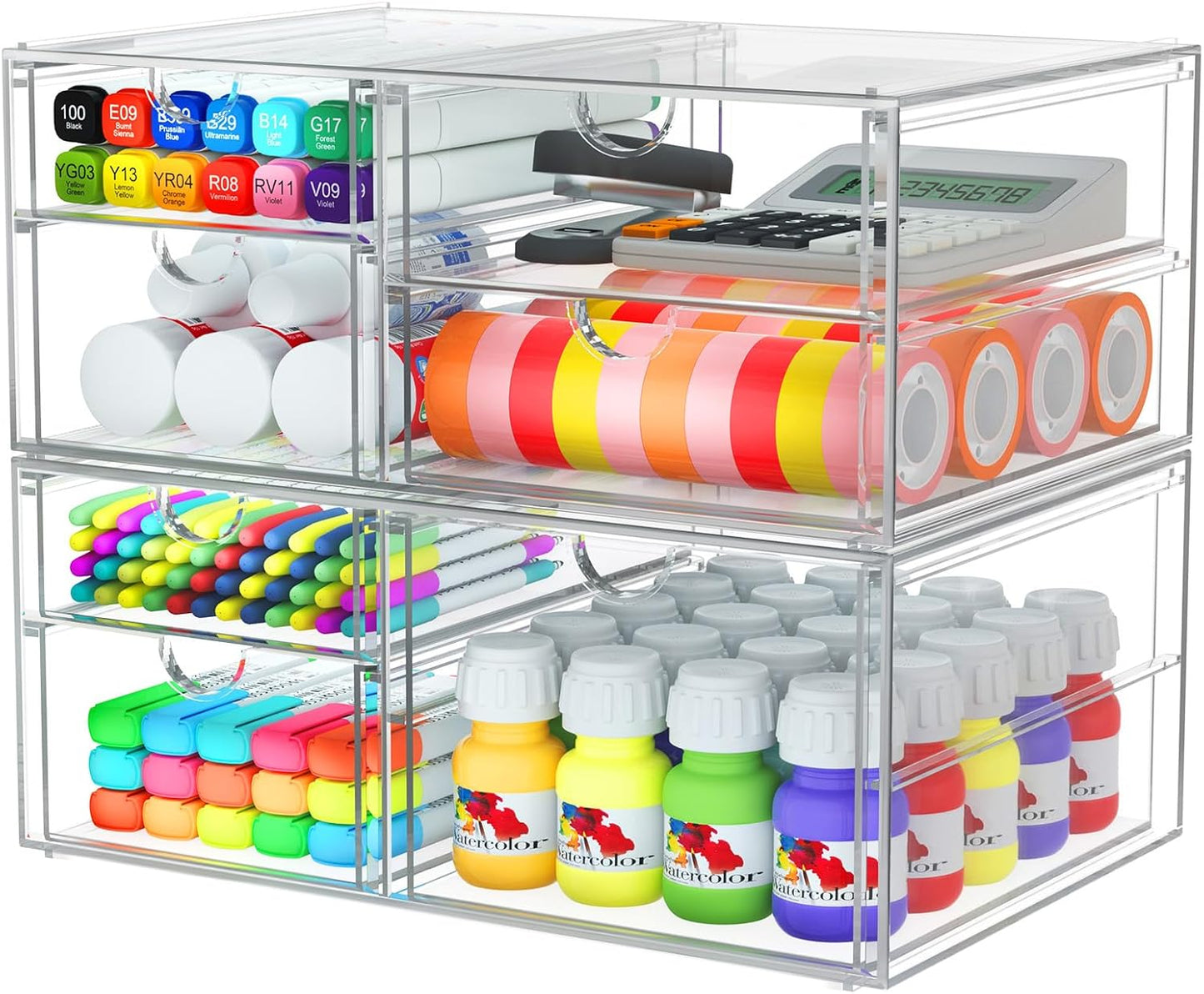 2 Pack Desk Organizers, Makeup Organizer Storage With 7 Drawers, Desktop Office Supplies, Clear Desk Accessories, Dustproof Drawer Organizer and Storage for Make Up, Jewelry, Pen