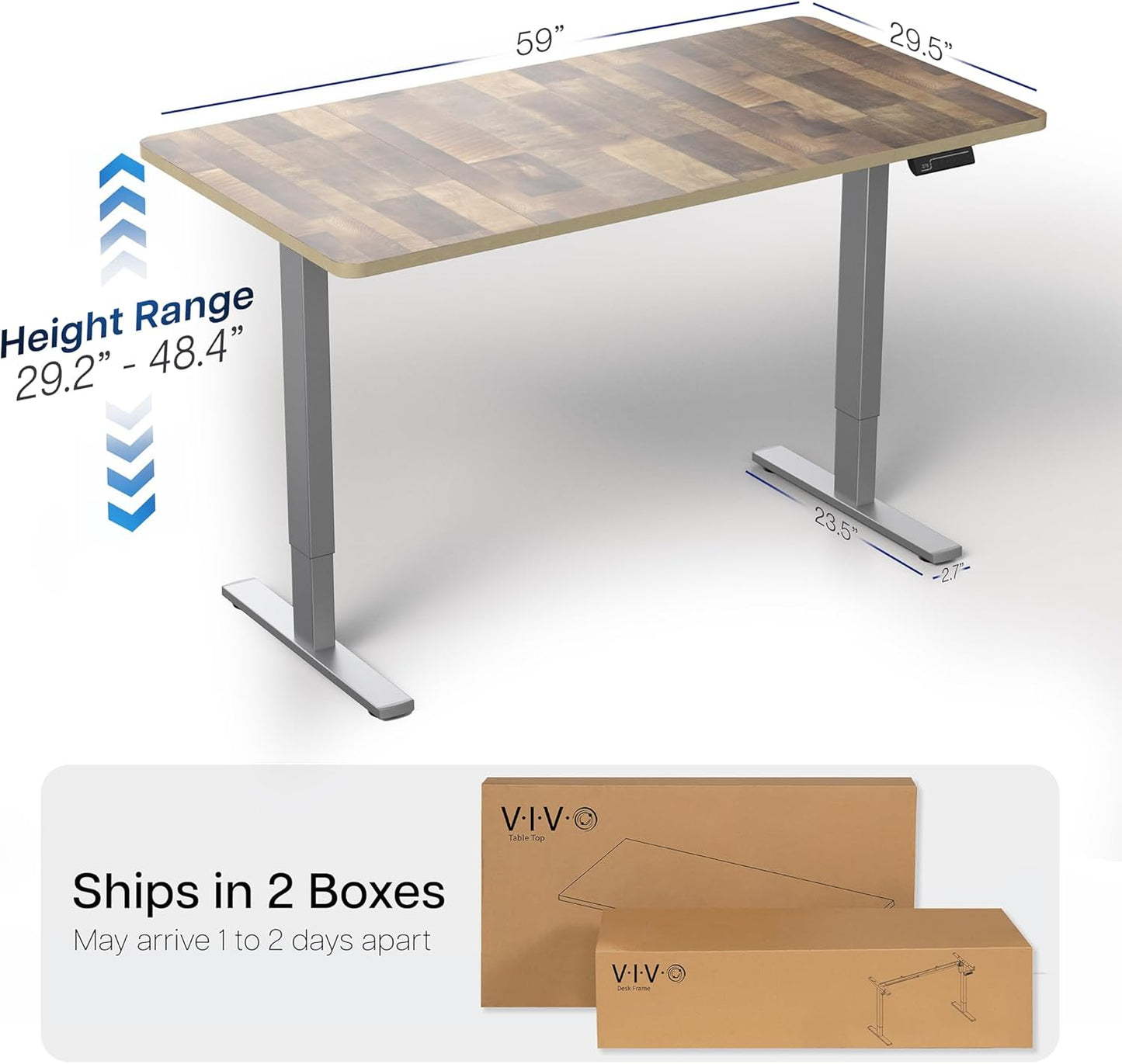 VIVO Electric 60 x 30 in Standing Desk, Memory Height Adjustment, 1B Series, Reclaimed Wood Top Gray Frame, DESK-KIT-1G6P-30