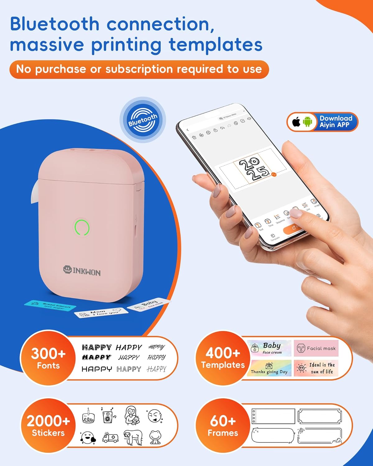 Label Maker Machine with Tape, D11s Bluetooth Label Maker Waterproof Labels, Portable Mini Label Printer with Various Templates for Home Office School, Pink