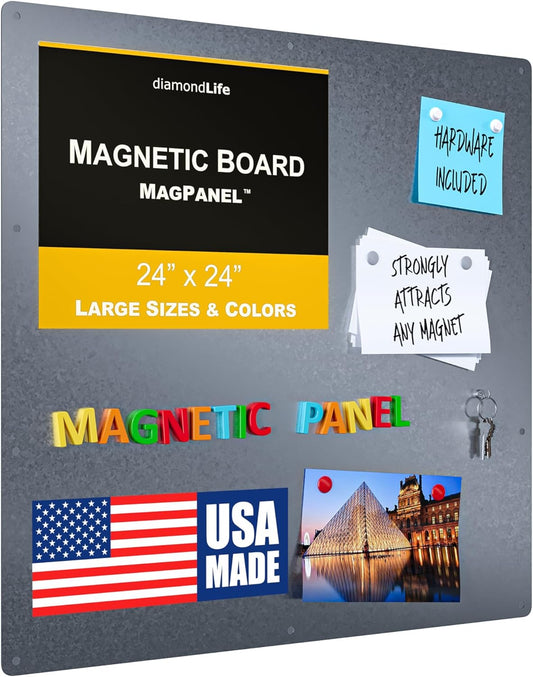 Diamond Life Magnetic Board - Memo & Vision Board for Home, Office, and Classroom - Magnet Board for Kids - Pre-drilled Mounting Screws Included (Silver 24"x24")