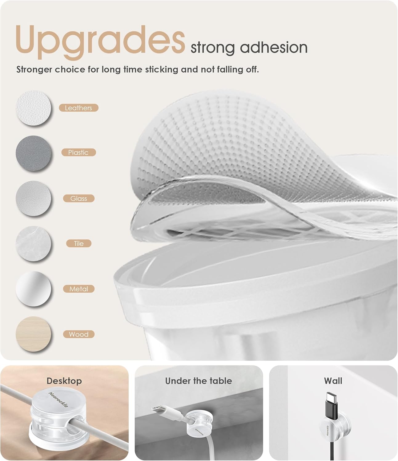 9 Pack Spring Cord Organizer Cable Clips [Locking Cable Rotatable], 2025 Latest Nearockle Phone Charging Cord Holder Cable Management for Car, Nightstand, Office Desk Accessories (Clear)