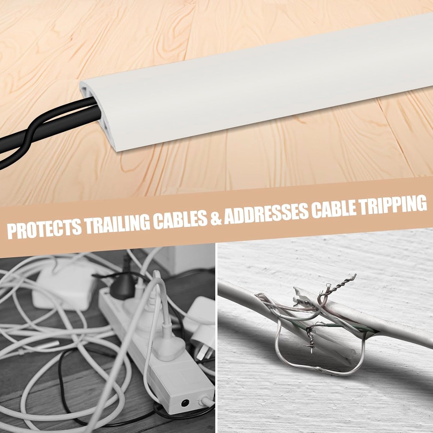 Floor Cord Cover Cable Cavity Self Adhesive Cord Hider Floor 10FT Floor Cable Management Power Cord Protector Floor Electric Cord Covers for Offices, Gym, Exhibitions (Beige, 1.97" x 10')