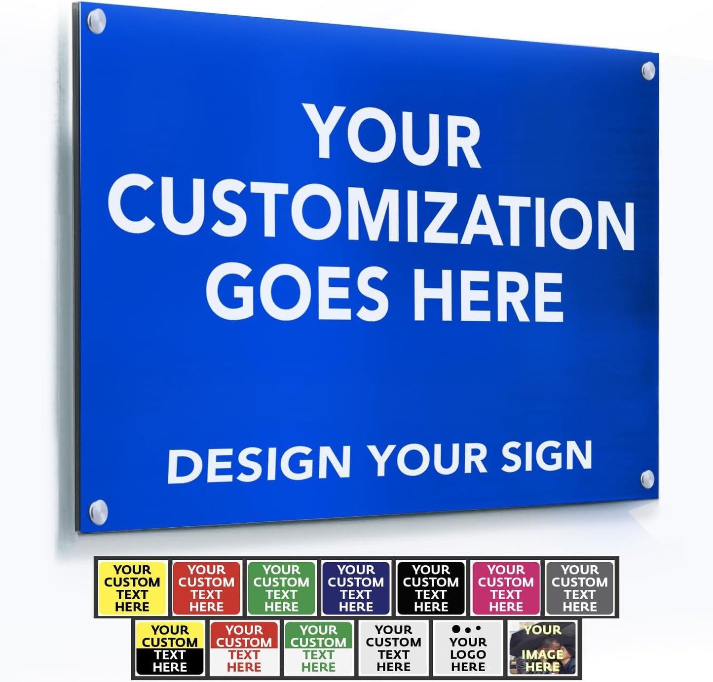 Custom Metal Signs, Personalized Aluminum, Customized Safety, Business Signs, Waterproof Outdoor, White Aluminum (Blue Background, 42x28 In)