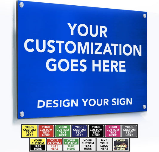 Custom Metal Signs, Personalized Aluminum, Customized Safety, Business Signs, Waterproof Outdoor, White Aluminum (Blue Background, 42x28 In)
