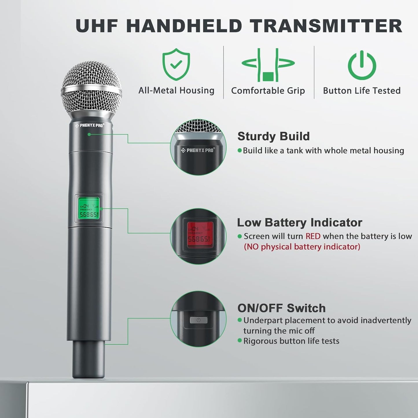Phenyx Pro Wireless Microphone System, 8-Channel UHF Cordless Mic with Metal Handheld Wireless Mics, Fixed Frequency Dynamic Microphone for Karaoke,Church,Singing,DJ,260ft Range (PTU-4000-8H)