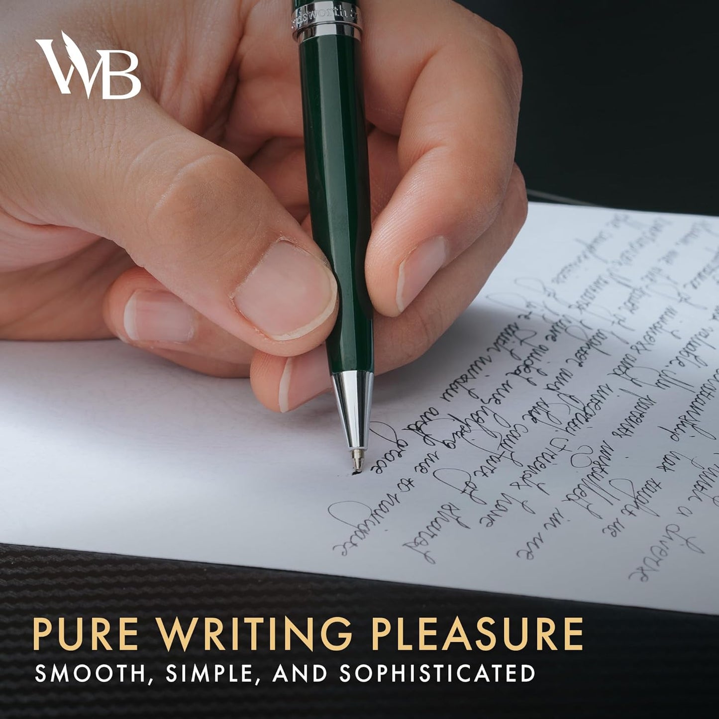 Wordsworth and Black Ballpoint Pen Green Lacquer- Stunning Luxury Pen Chrome Finish, Ink Refill, Best Gift Set for Men & Women, Refillable, Elegant, Nice Pens, Fine Point