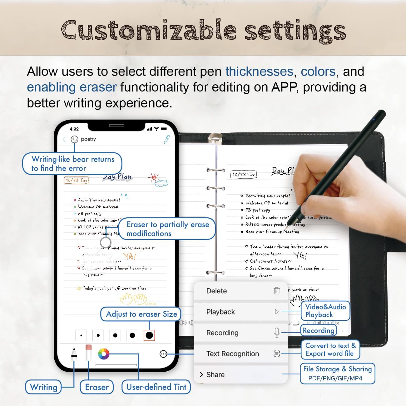2 in 1 Digital Pen Smart Pen Writing Set, Includes Smartpen, Notebook, Use with Ophaya App for Notes Taking, Recording, Storing