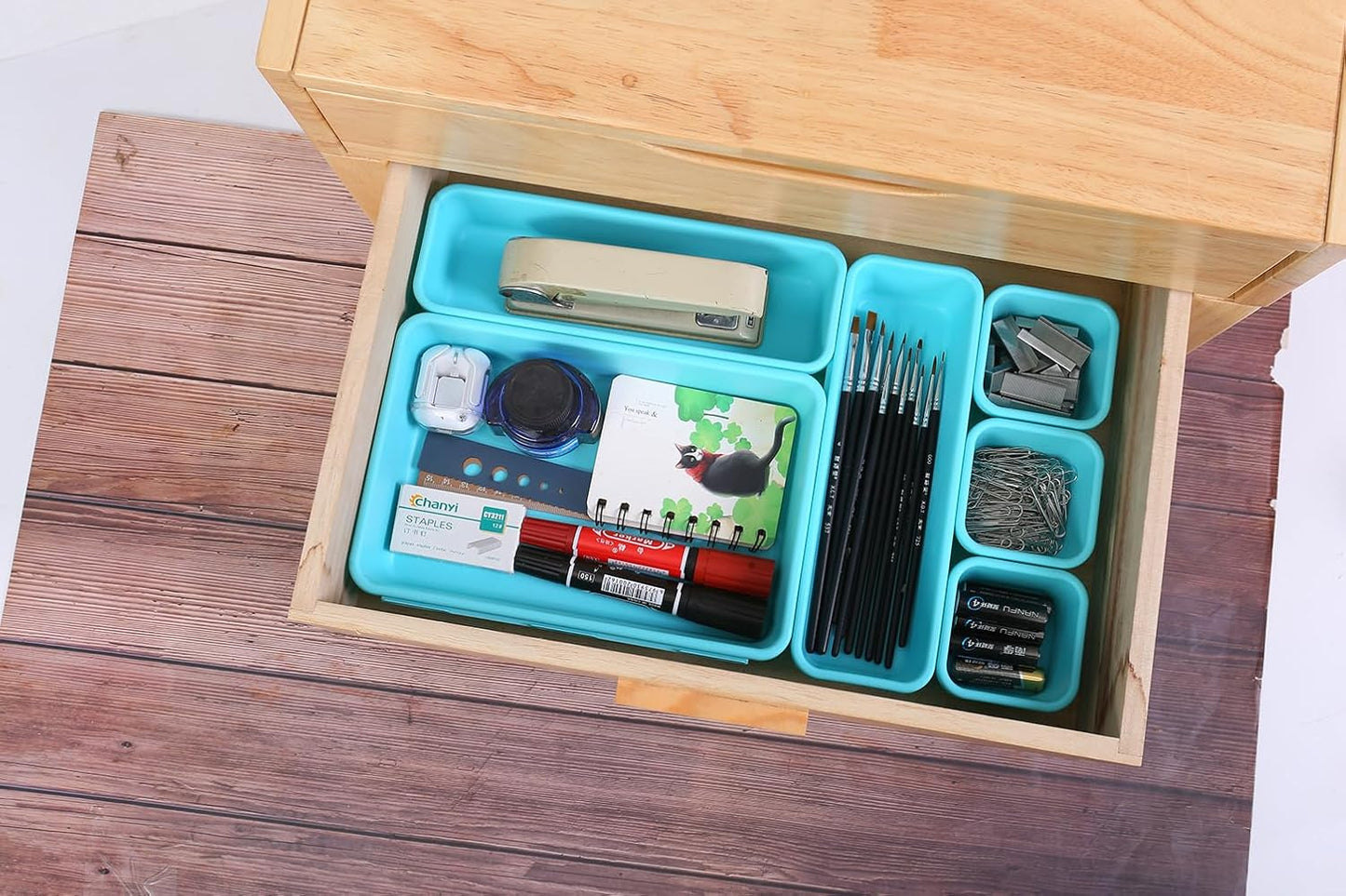 15 PCS Interlocking Desk Drawer Organizer Separator for Office,Bathroom,Kitchen,Makeup（Blue&Green）