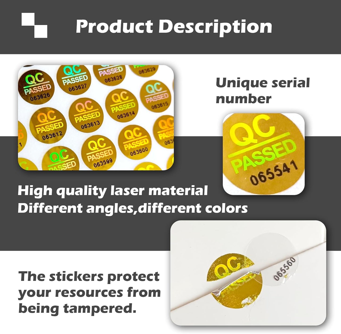 2300pcs QC Passed Tamper Proof Hologram Stickers High Security Labels Warranty Void Seal with Unique Serial Number (0.4 inch,Gold)
